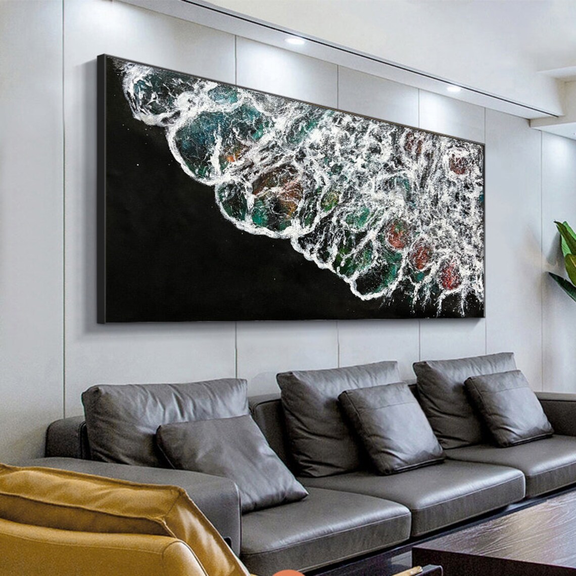 Ocean Foam Waves Swirling On Dark Background Aerial View Art Poster - Image 4