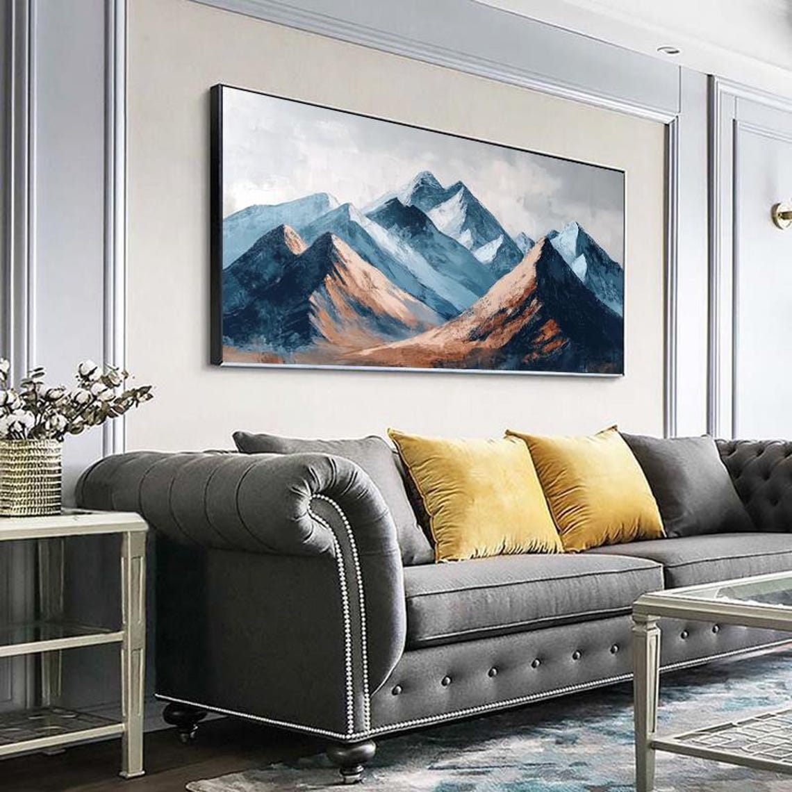 Hand Painted Abstract Oil Painting Gradient Irregular Mountain Peaks Modern Minimalist Textured Art For Living Room Entryway Dining Room - Image 5