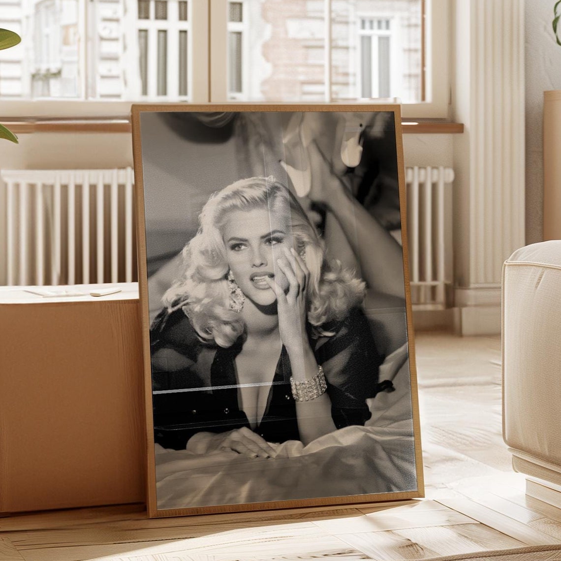 Anna Nicole Smith Vintage Black and White Hollywood Glamour Poster - Image 3