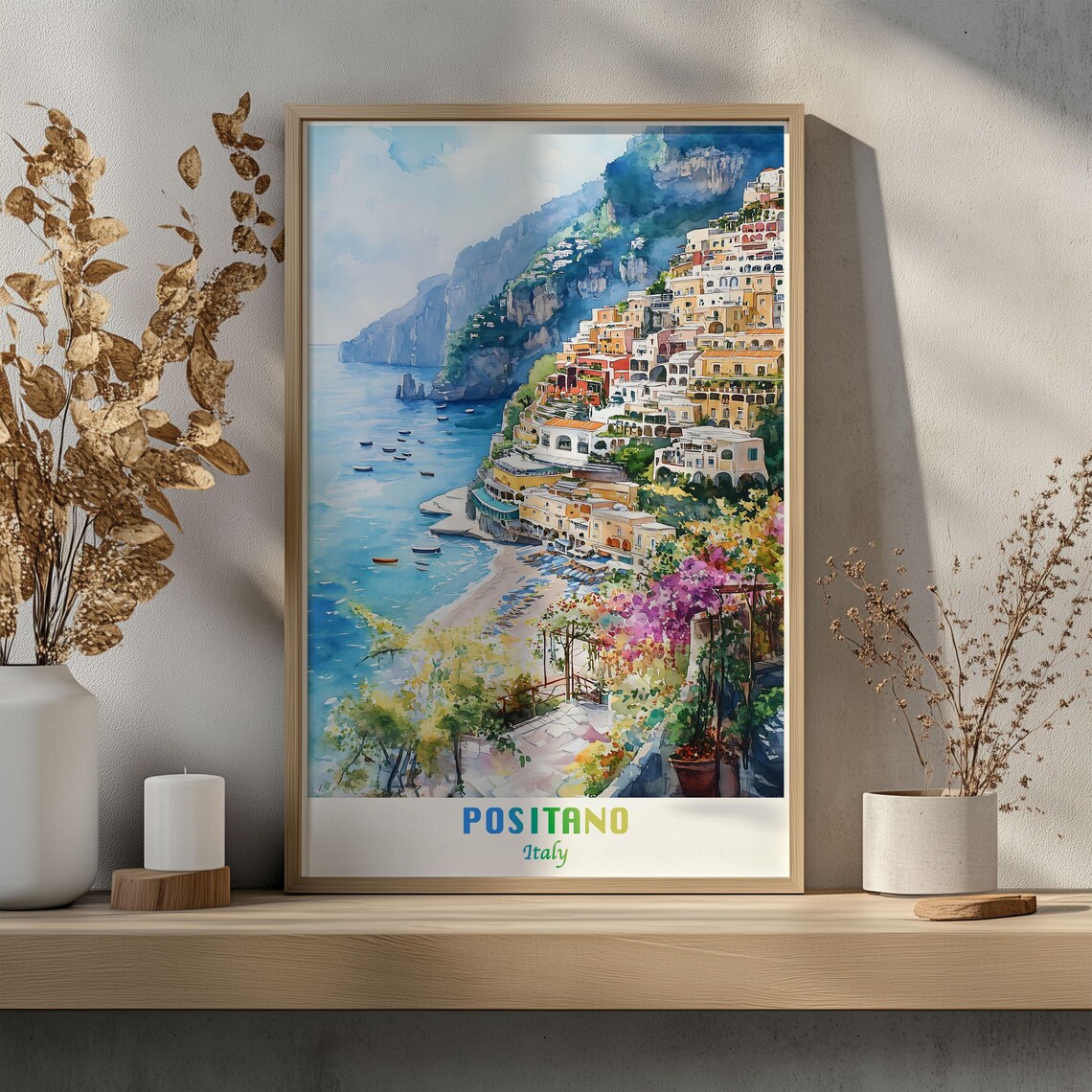 Watercolor Positano Italy Travel Poster, Christmas - Image 3