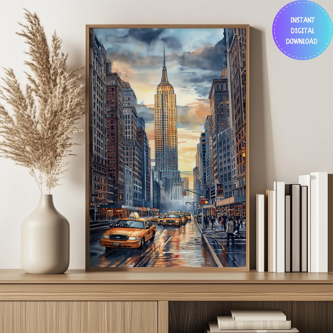 Watercolor New York City Travel Poster, Empire State Building - Image 2