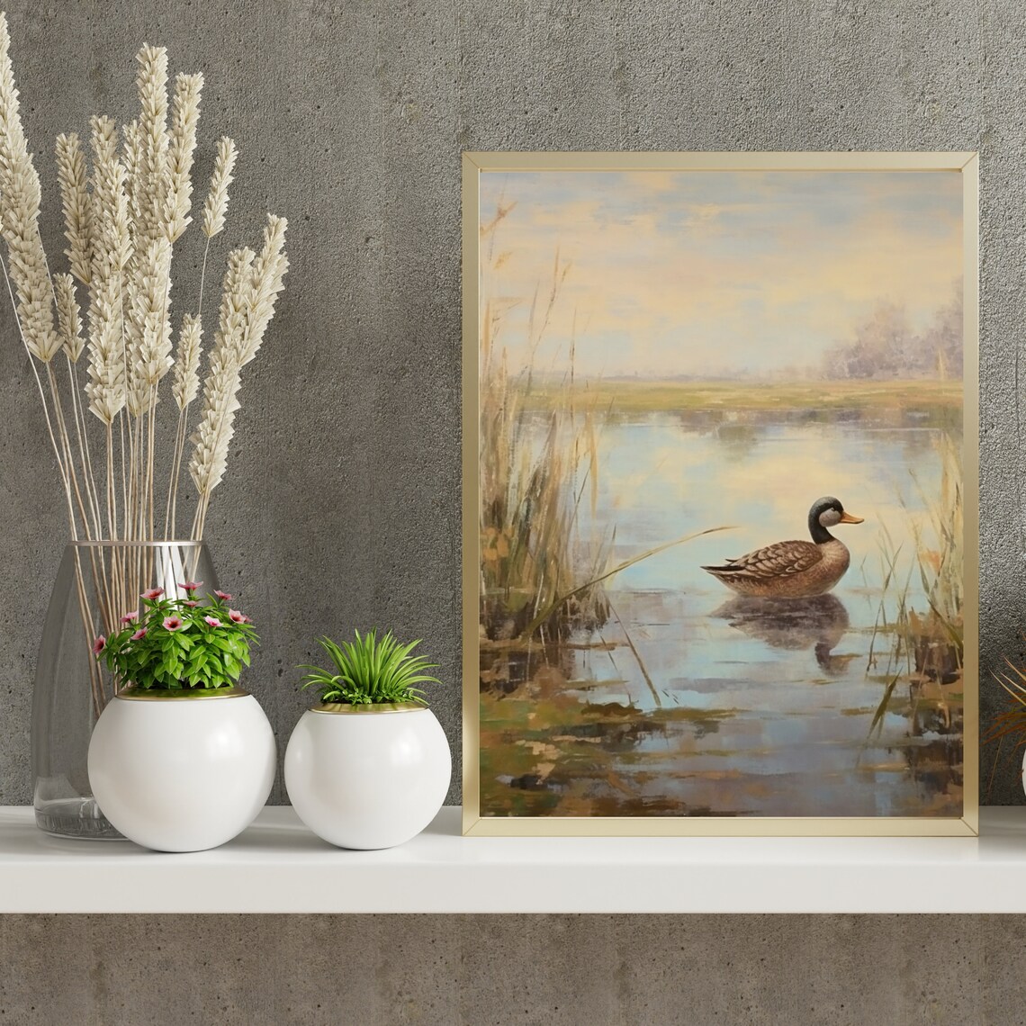 Wild Duck on Golden Marsh Lake with Reeds Vintage Wildlife Poster - Image 4