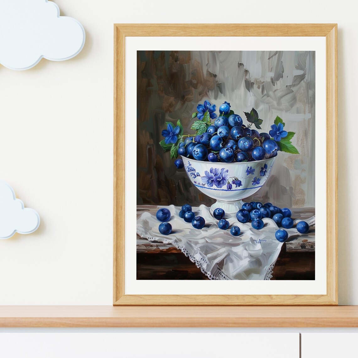 Moody Blueberries Vintage Fruit Still Life Art Print - Image 3