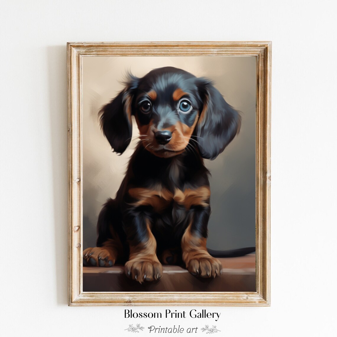 Adorable Black And Tan Dachshund Puppy Dog Oil Portrait Poster