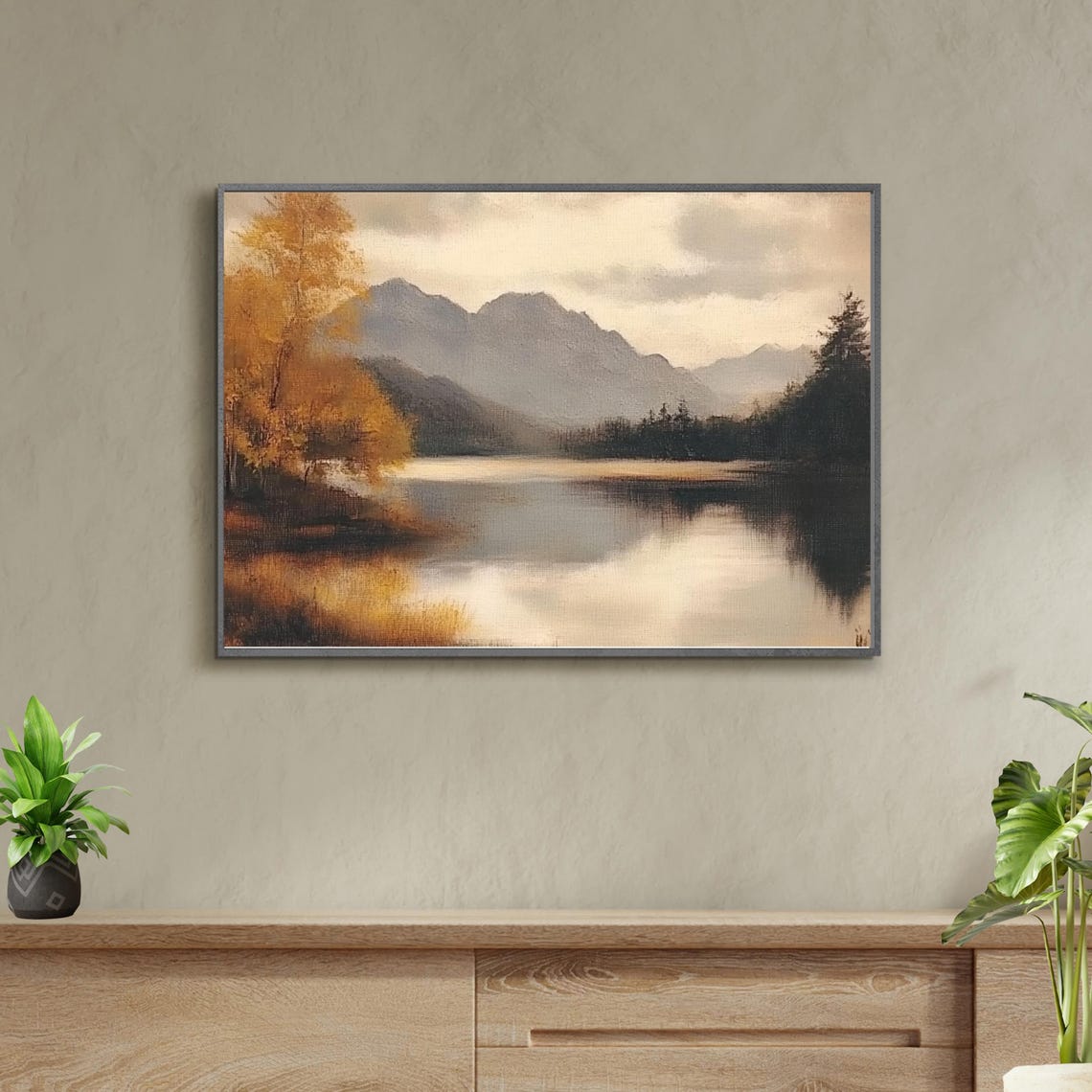 Moody Autumn Mountain Lake with Golden Fall Trees Reflection Poster - Image 6