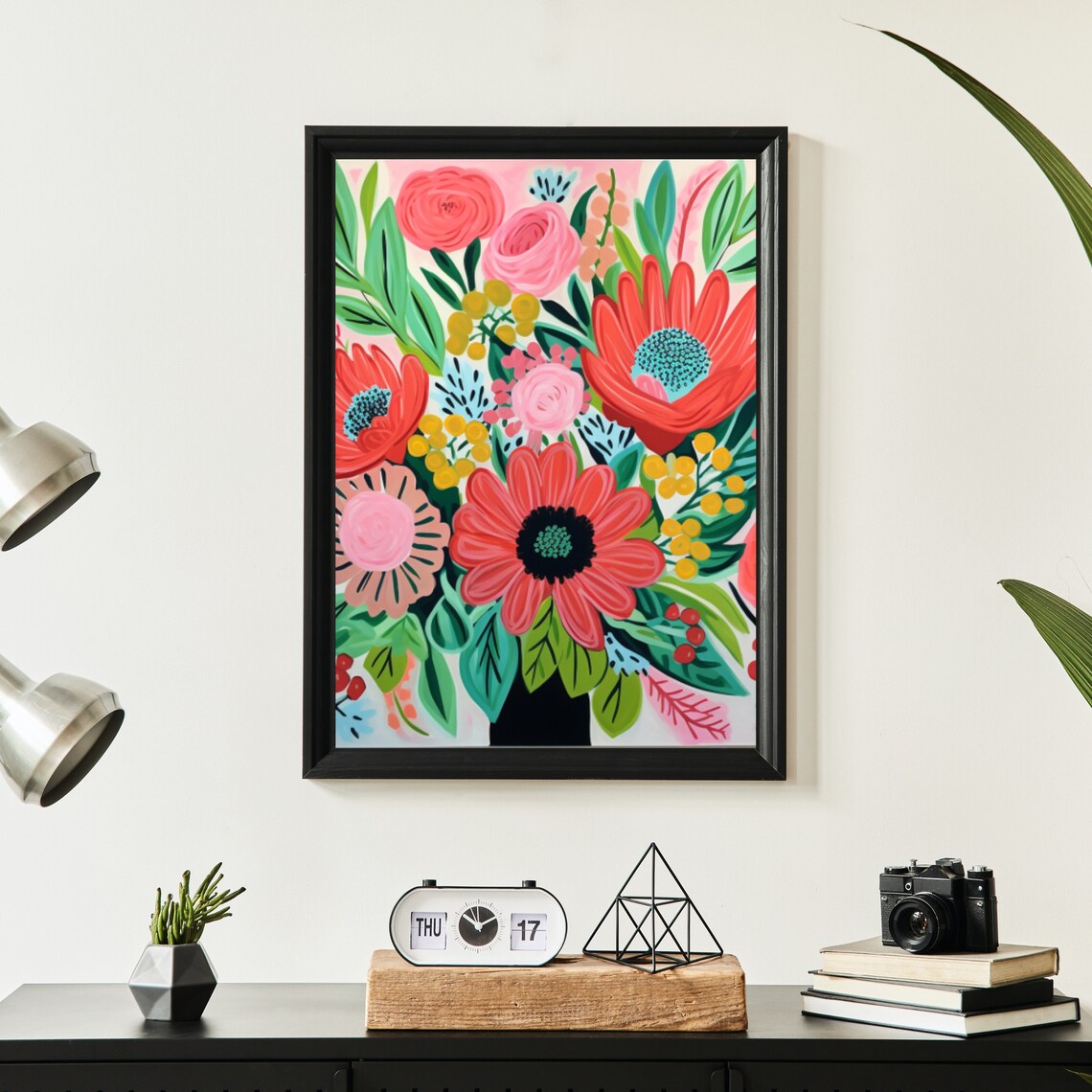 Cheerful Floral Bouquet Illustration with Coral Daisies Wall Art - Image 6
