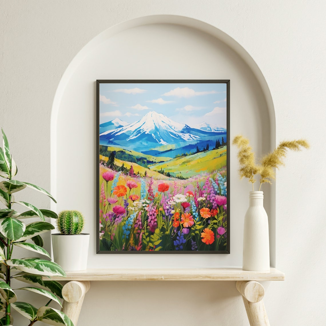 Snow Capped Mountain Wildflower Meadow Alpine Landscape Poster - Image 4