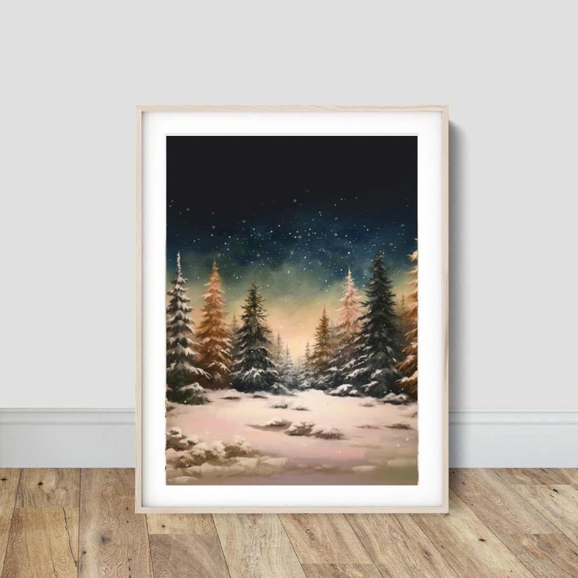 Snowy Pine Forest Under Starry Night Sky Winter Holiday Poster - Image 6
