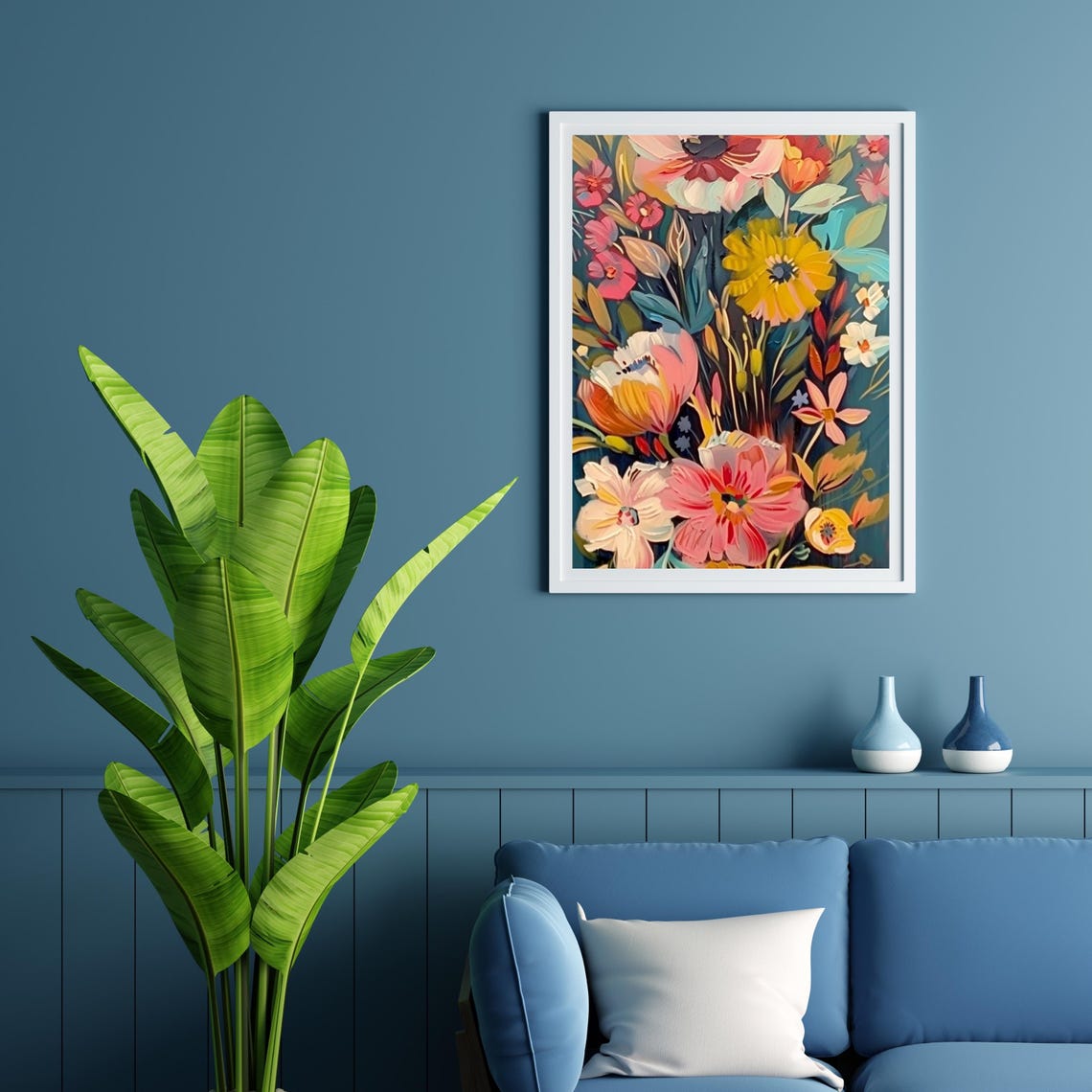 Bold Modern Floral Painting With Colorful Boho Blooms Wall Art - Image 5