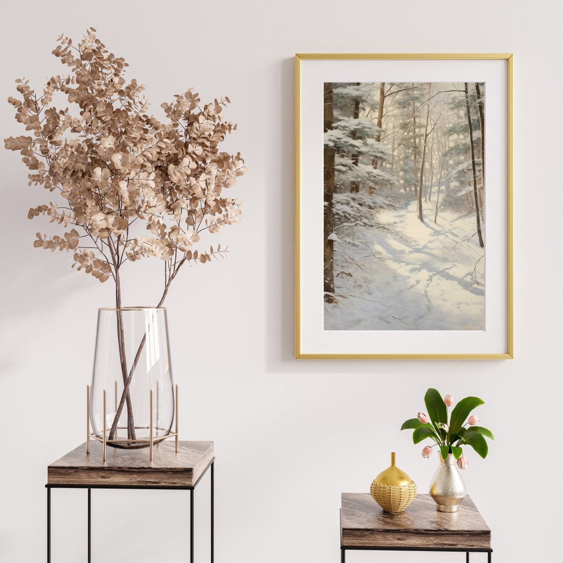 Snowy Forest Path Winter Pine Trees Snow Landscape Painting Poster - Image 5