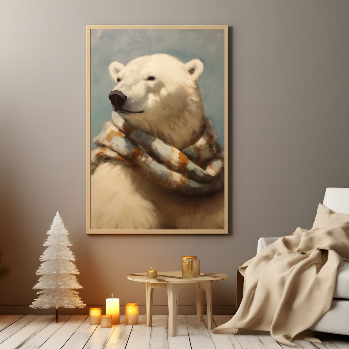Polar Bear Portrait Vintage Christmas Art Print - Image 5