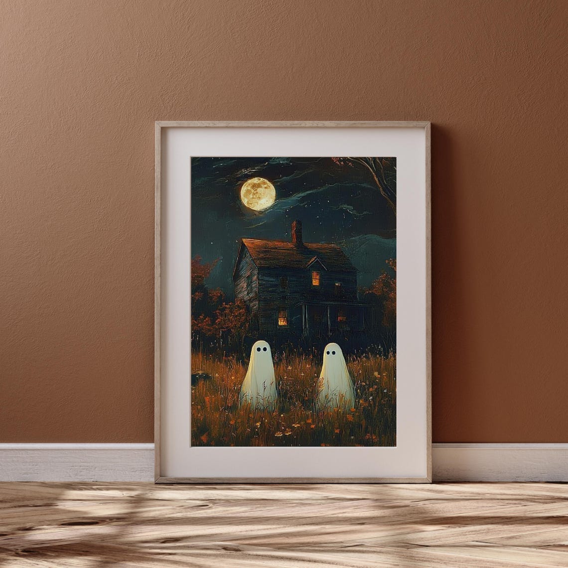 Two Cute Ghosts Before An Old House Under A Full Moon Poster - Image 5
