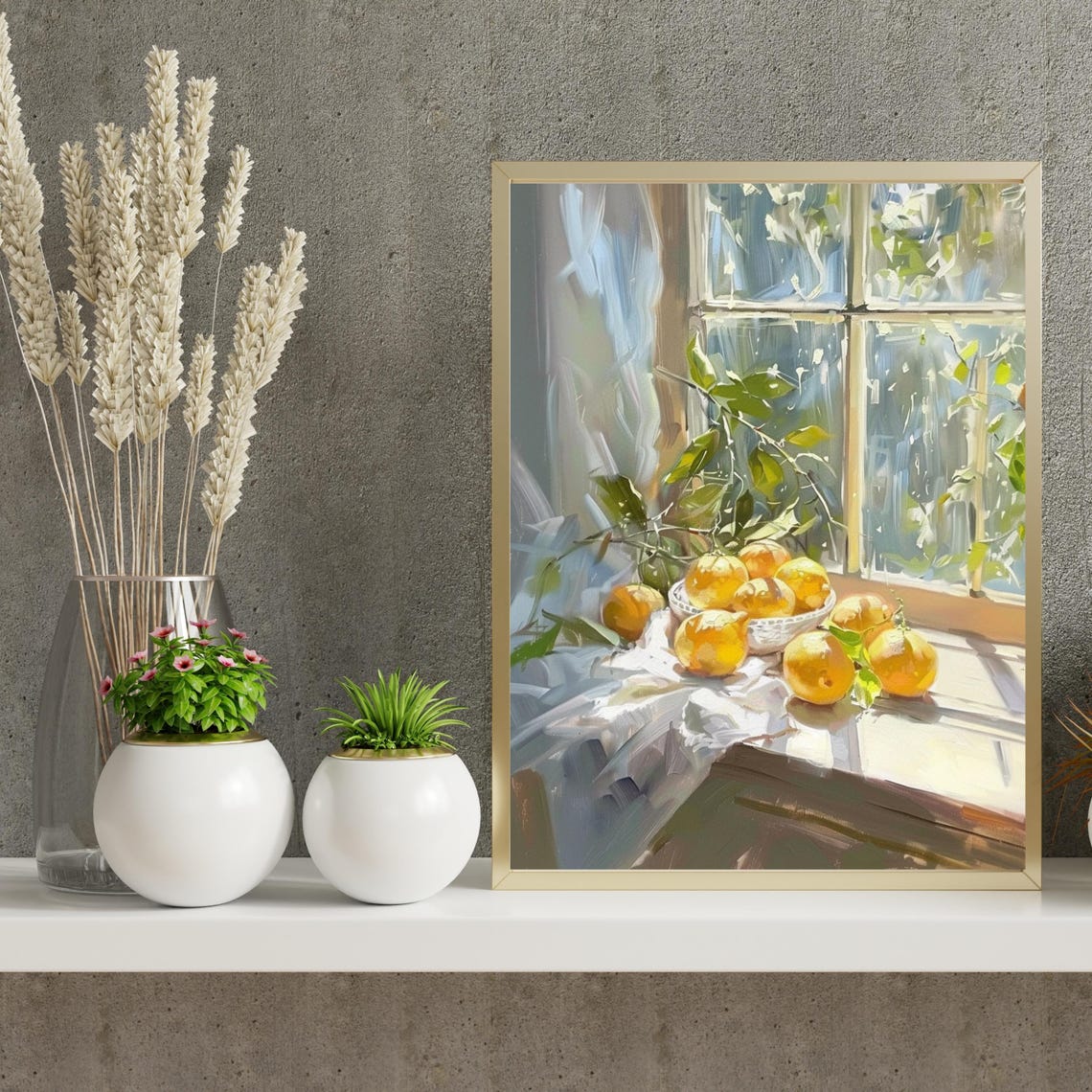 Sunlit Lemon Bowl Still Life Oil Painting Kitchen Window Poster - Image 2