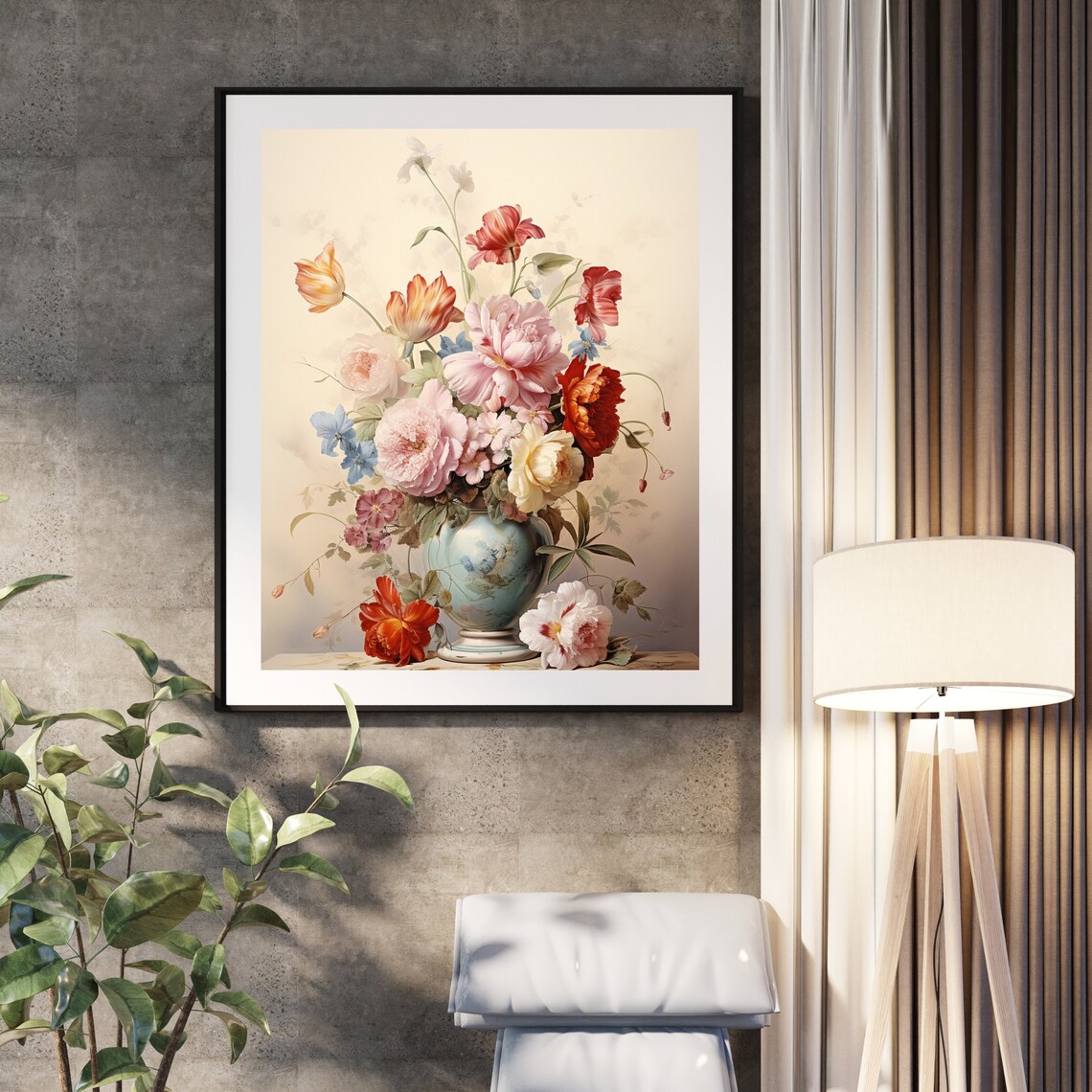 Peonies Tulips Porcelain Vase Floral Still Life Painting Poster - Image 6