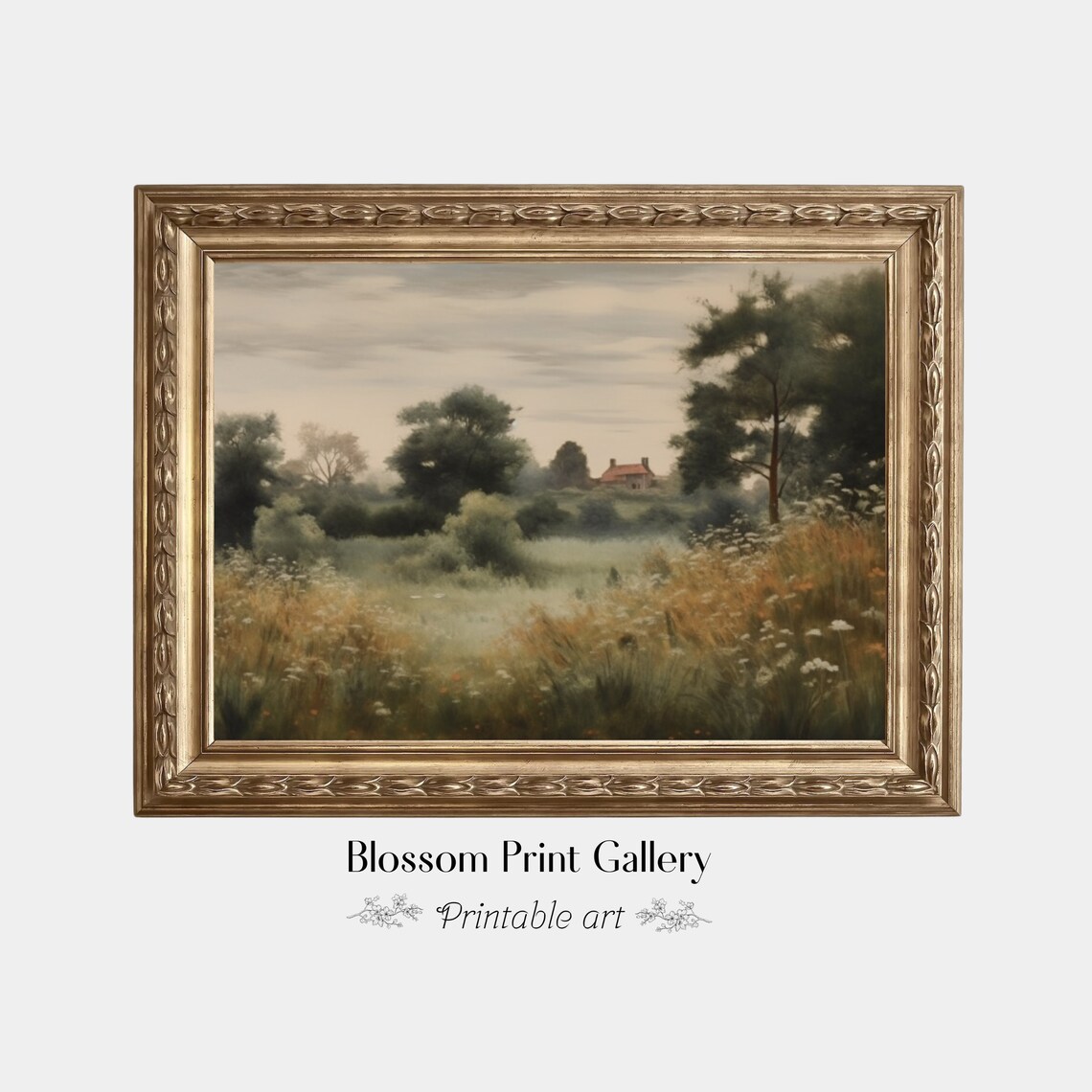 Wildflower Meadow Landscape Painting With Country Cottage Art Print - Image 6