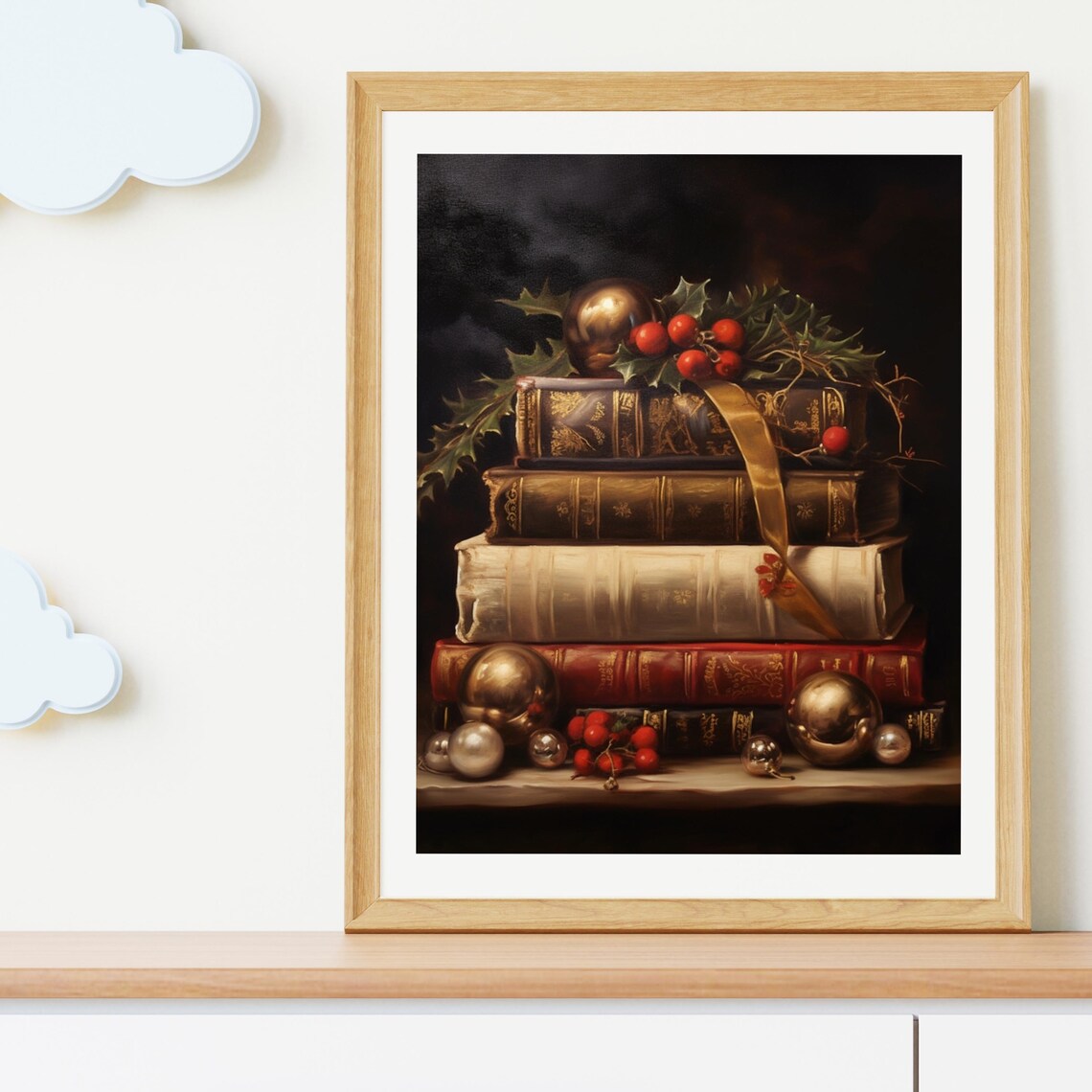 Vintage Books Christmas Ornaments Holly Dark Academia Art Poster - Image 4