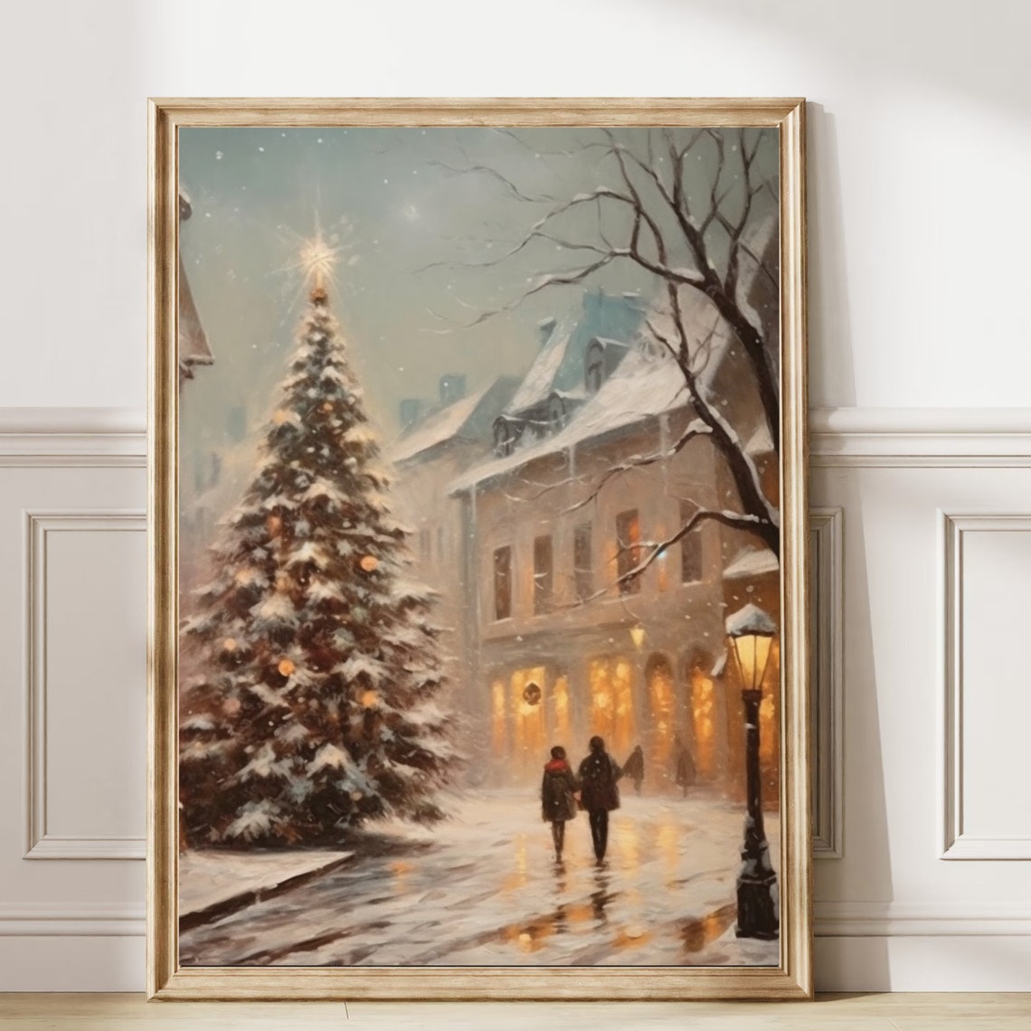 Vintage Christmas Wall Art City Street Painting Festive Holiday Home Decor Snowy Town Artwork Winter Street 185 - Image 6