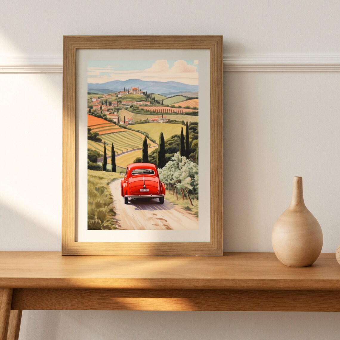 Red Vintage Car Tuscany Countryside Road Retro Travel Art Poster - Image 4