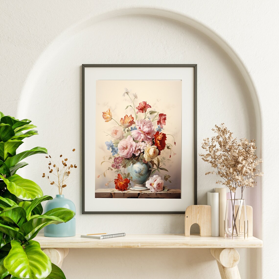 Peonies Tulips Porcelain Vase Floral Still Life Painting Poster - Image 3