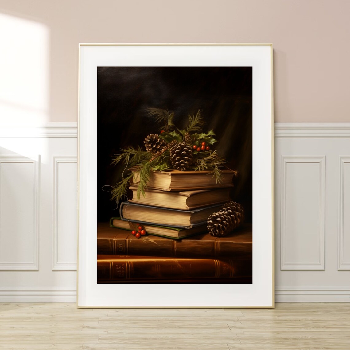 Moody Vintage Books with Pinecones and Holly Academia Poster - Image 6