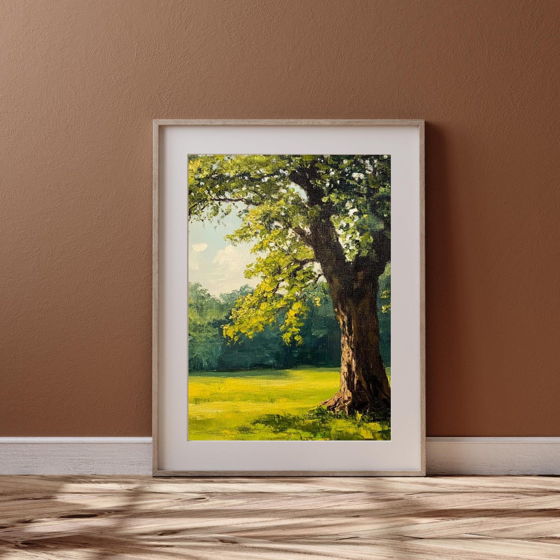 Majestic Oak Tree Sunlit Green Meadow Summer Landscape Poster - Image 5