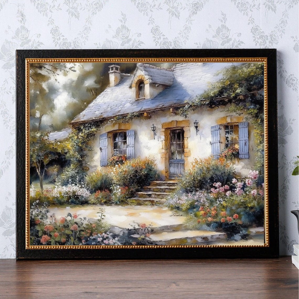 Vintage English Cottage Oil Painting Flower Garden Art Cottage Garden Print Spring Print Rustic Farmhouse Cottagecore Art 985 - Image 3