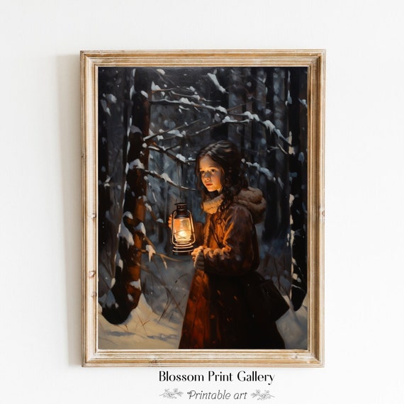 Rustic Christmas Forest Wall Art Night Winter Forest Landscape Holiday Art Moody Cottagecore Decor 193