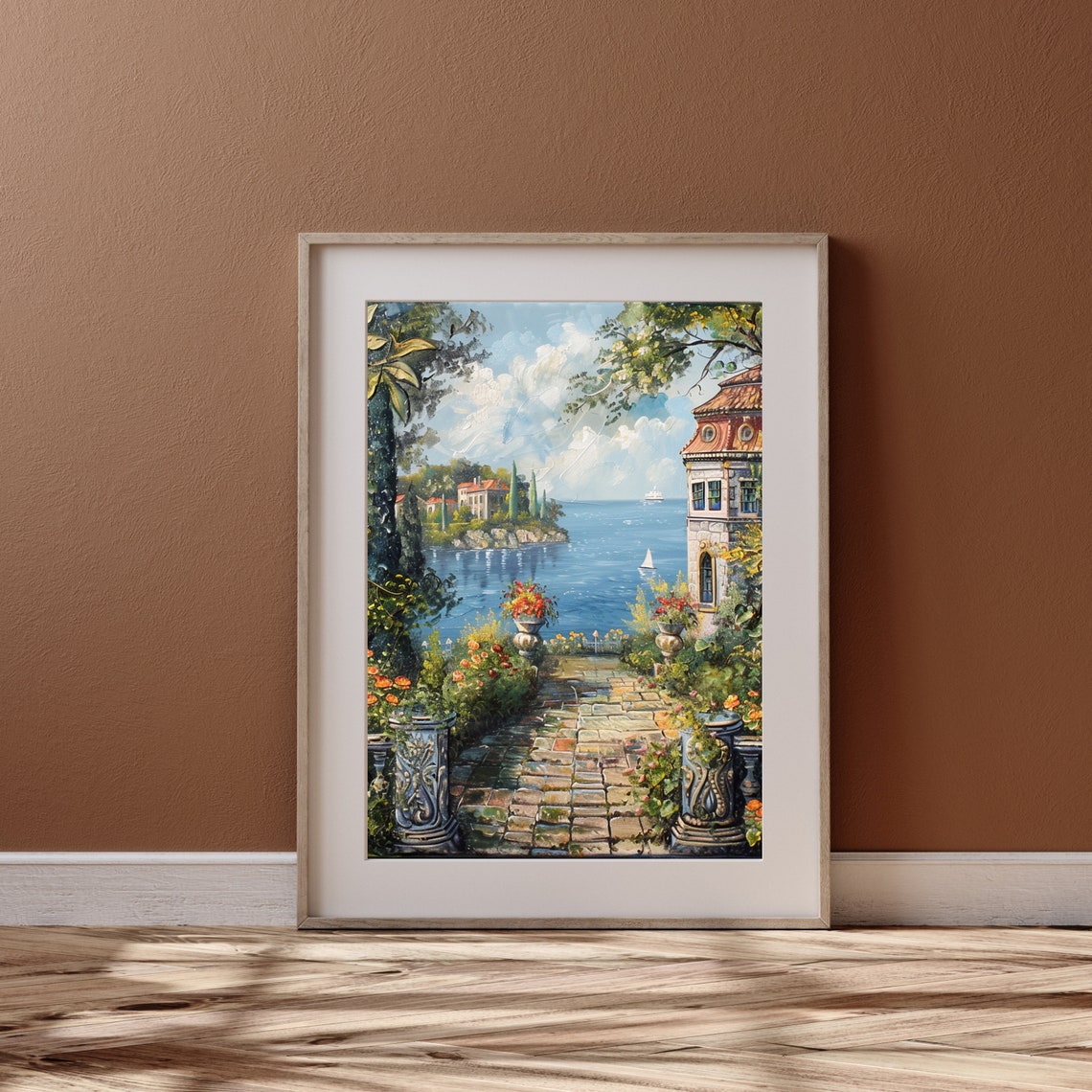 Mediterranean Terrace Overlooking Blue Sea Villa Painting Poster - Image 4