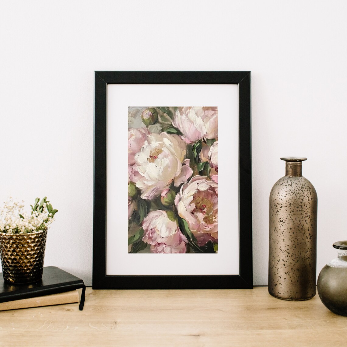 Blush Pink Peonies Impasto Oil Floral Still Life Painting Poster - Image 2