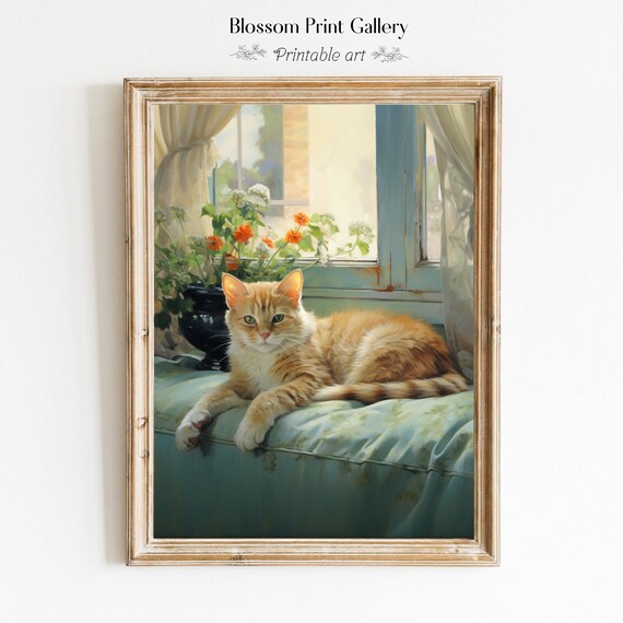 Orange Tabby Cat Lounging by a Sunny Window Cottagecore Poster