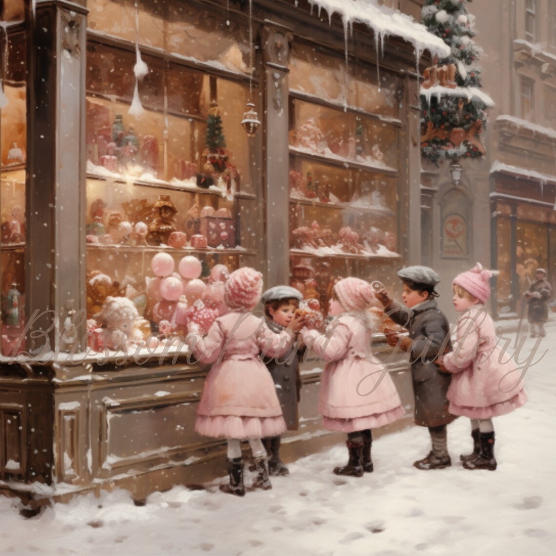 Vintage Christmas Wall Art Town City Painting Festive Holiday Home Decor Snowy Village Artwork Winter Street - Image 3