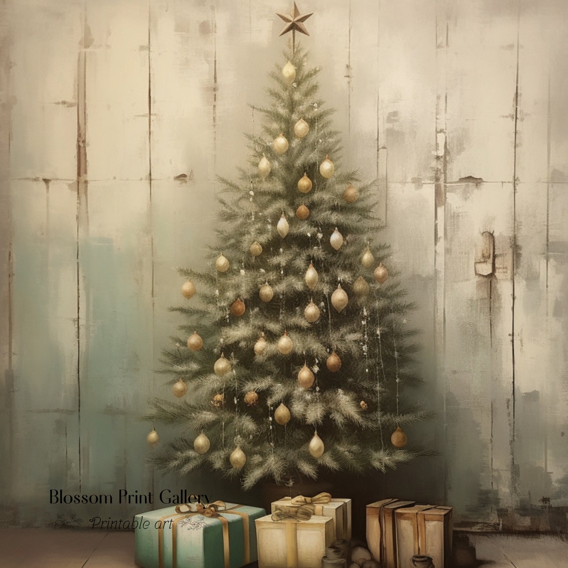 Minimalist Christmas Tree Gold Ornaments Star Neutral Art Poster - Image 3