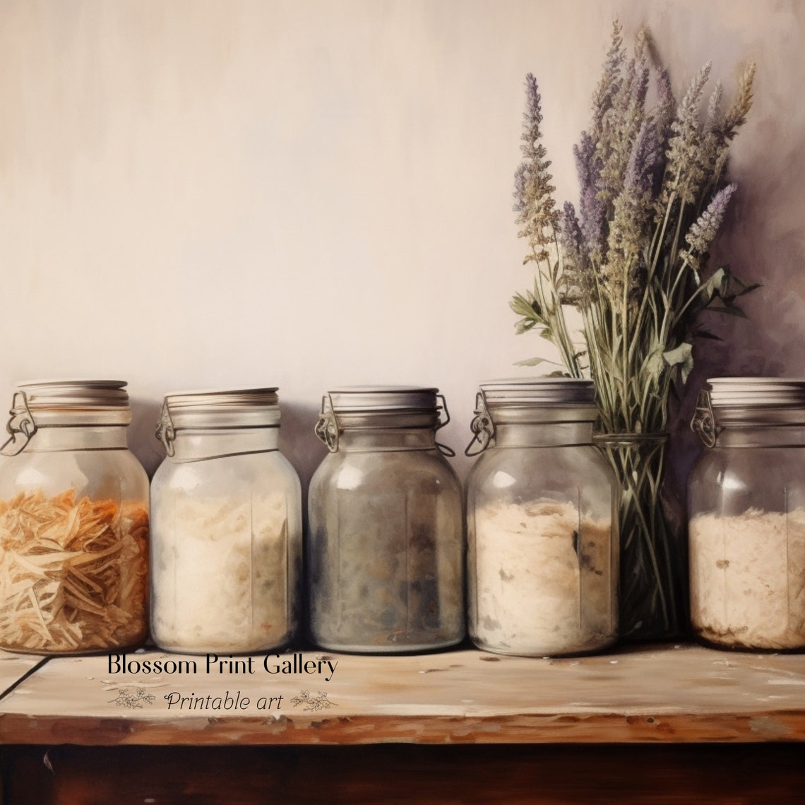 Mason Jar Pantry Shelf With Lavender Kitchen Painting Poster - Image 3