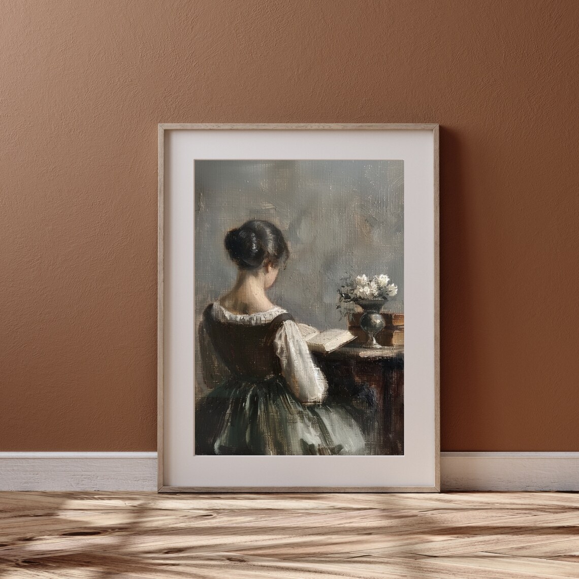 Vintage Woman Reading a Book Muted Antique Portrait Painting Poster - Image 6