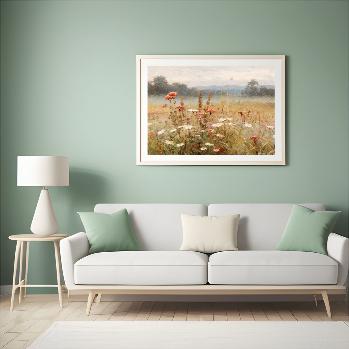 Spring Meadow Painting Vintage Landscape Art Vintage Farm House Country Field Oil Painting Wildflower Field 309 - Image 6