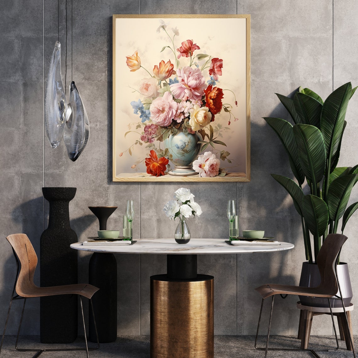 Peonies Tulips Porcelain Vase Floral Still Life Painting Poster - Image 2