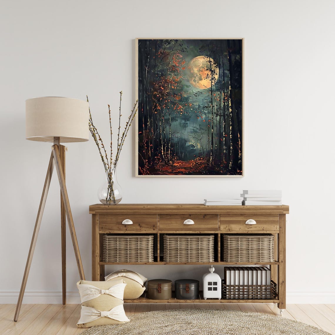 Glowing Full Moon Over Dark Forest on Autumn Night Landscape Poster - Image 4