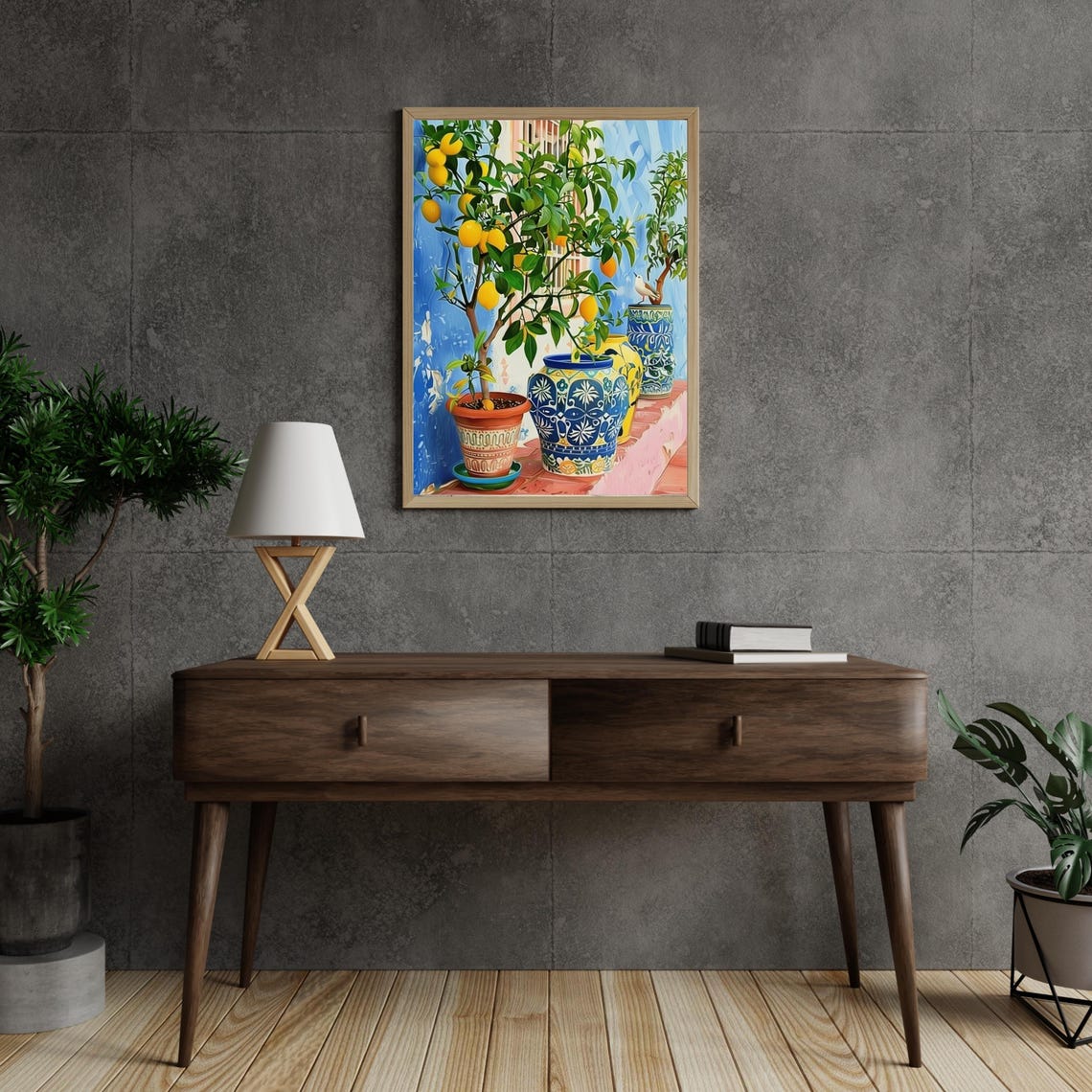 Potted Lemon Trees Blue Ceramic Pots Mediterranean Citrus Art Poster - Image 6