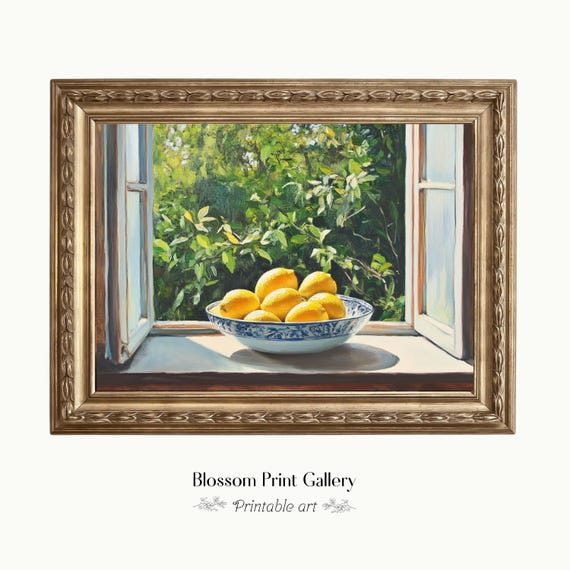 Bowl Of Lemon Still Life, Mediterranean Summer Art