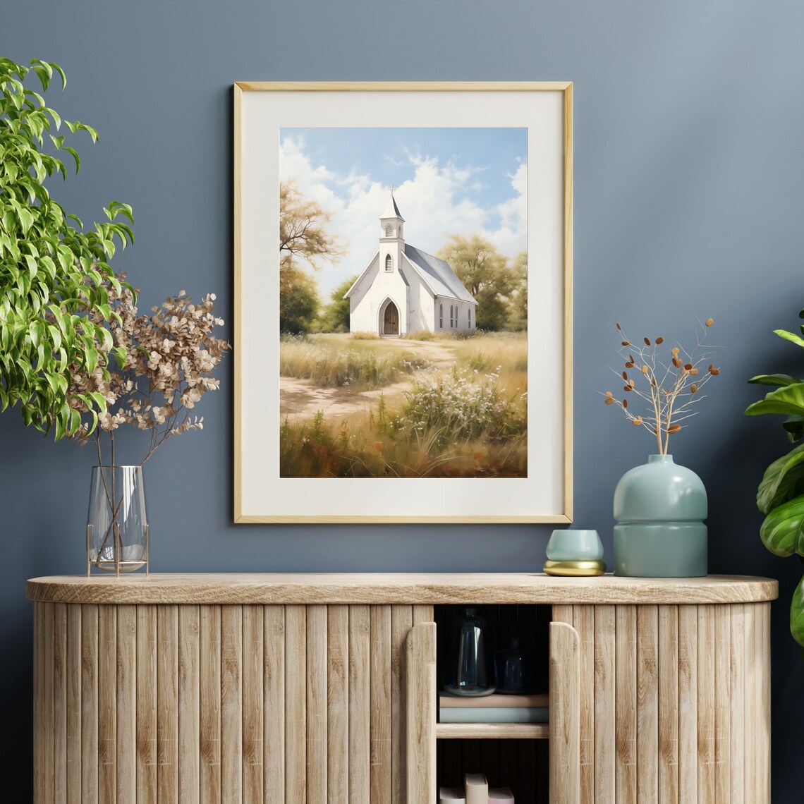 Vintage Old Church Print Spring Landscape Oil Painting Farmhouse Decor Living Room Wall Art Country Scenery 496 - Image 6