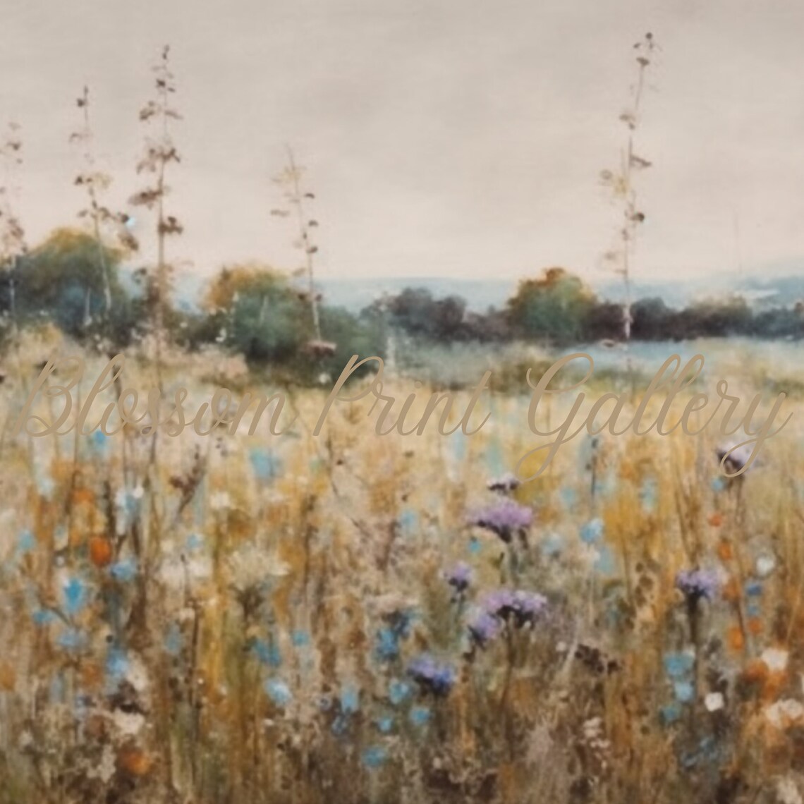 Muted Spring Wildflower Meadow Soft Impressionist Landscape Field Poster - Image 3