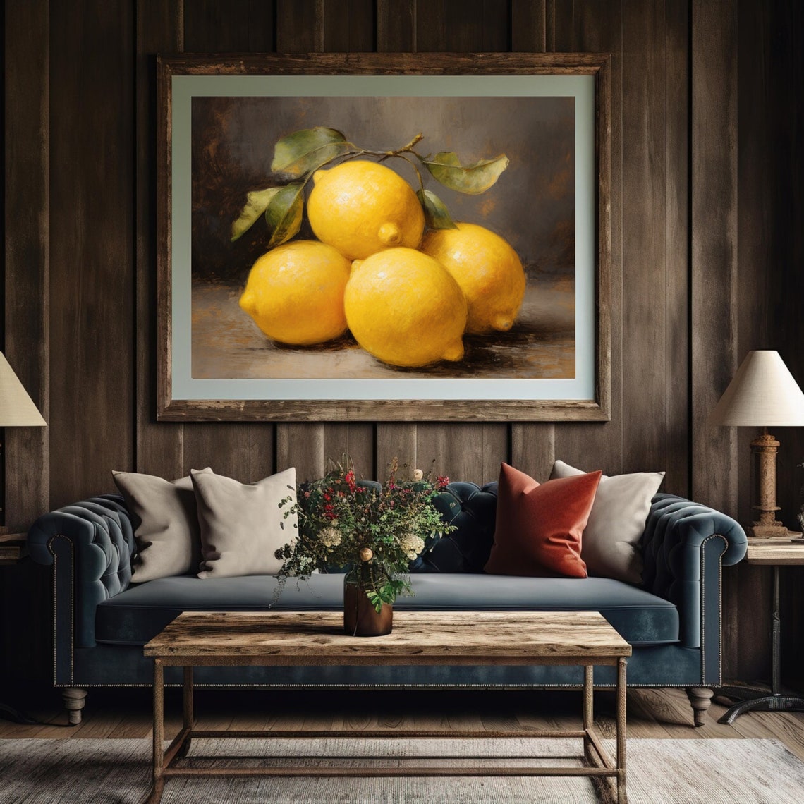 Bright Yellow Lemons Moody Still Life Oil Kitchen Art Poster - Image 5