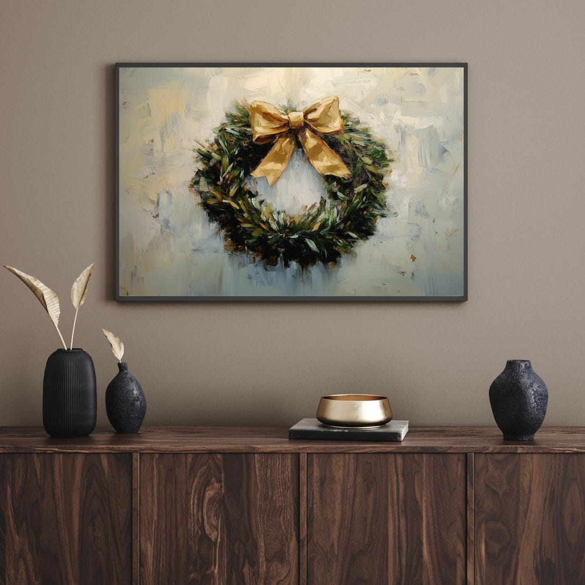 Beautiful Christmas Wreath With Gold Bow Holiday Decor Poster - Image 5