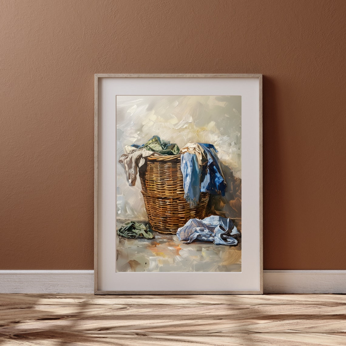 Wicker Laundry Basket Still Life Oil Painting Rustic Charm Poster - Image 4