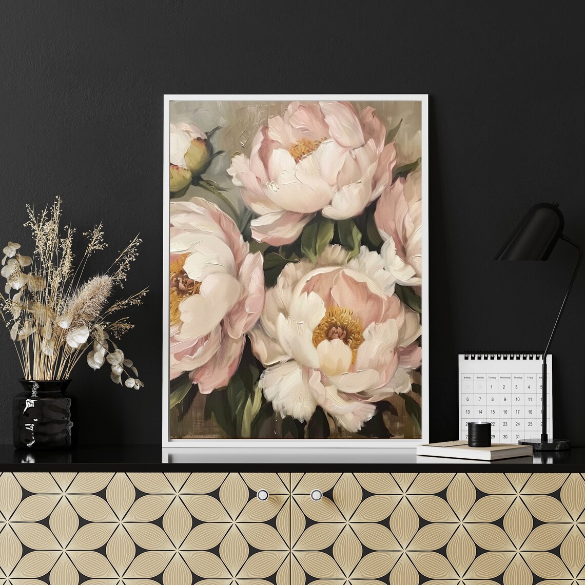 Blush Pink Peonies in Full Bloom Romantic Floral Painting Wall Art - Image 2