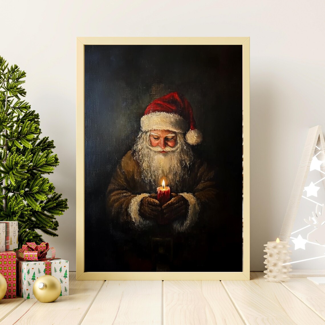 Moody Santa Claus Portrait Holding Candle Dark Christmas Poster - Image 6