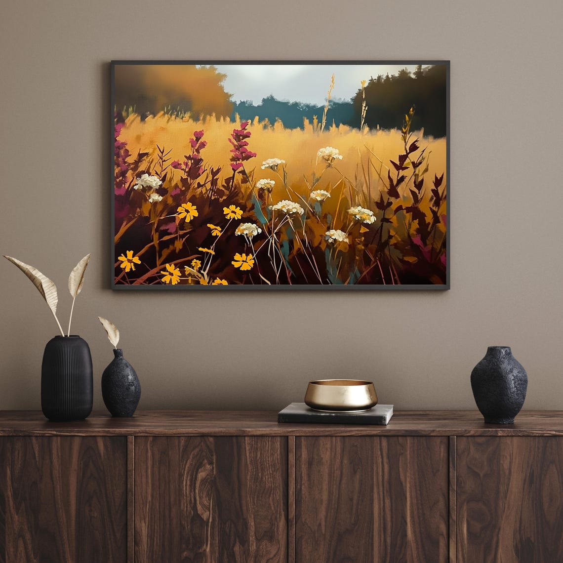 Wildflower Field Landscape Oil Painting Rustic Landscape Art Country Field Wall Art Wildflower Vintage Landscape Art Print 773 - Image 4