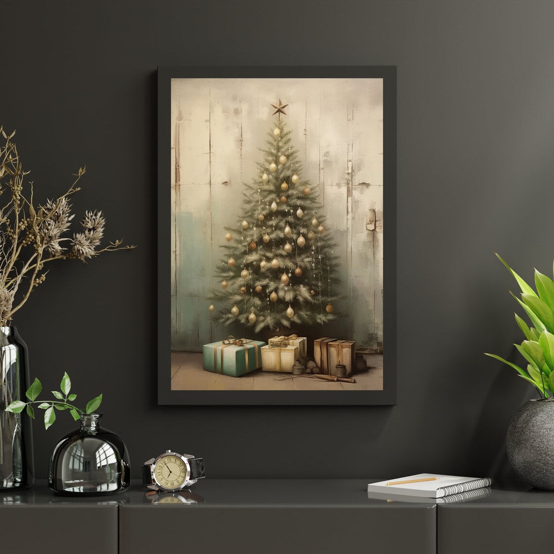 Minimalist Christmas Tree Gold Ornaments Star Neutral Art Poster - Image 5