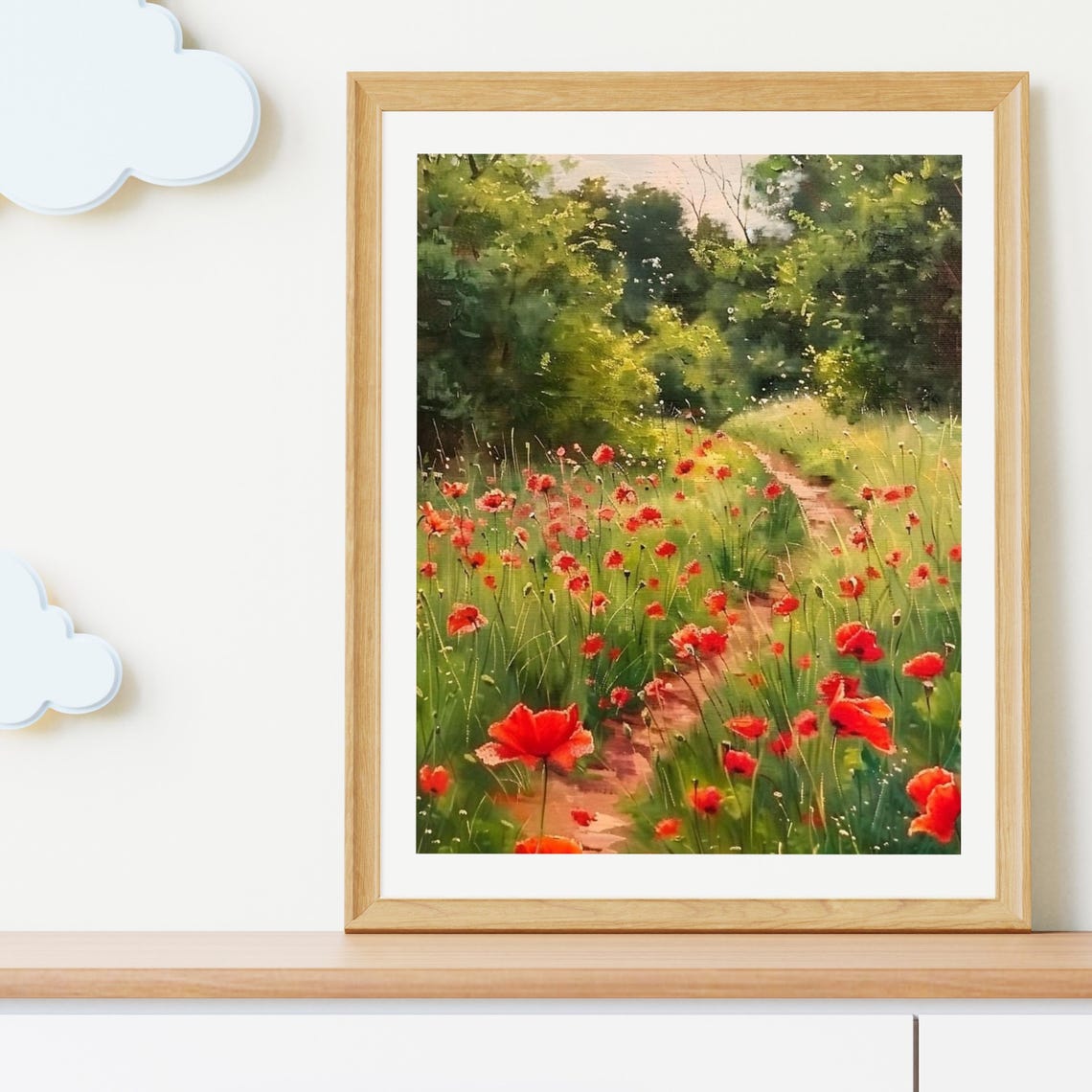 Red Poppy Field Winding Path Impressionist Summer Meadow Poster - Image 4