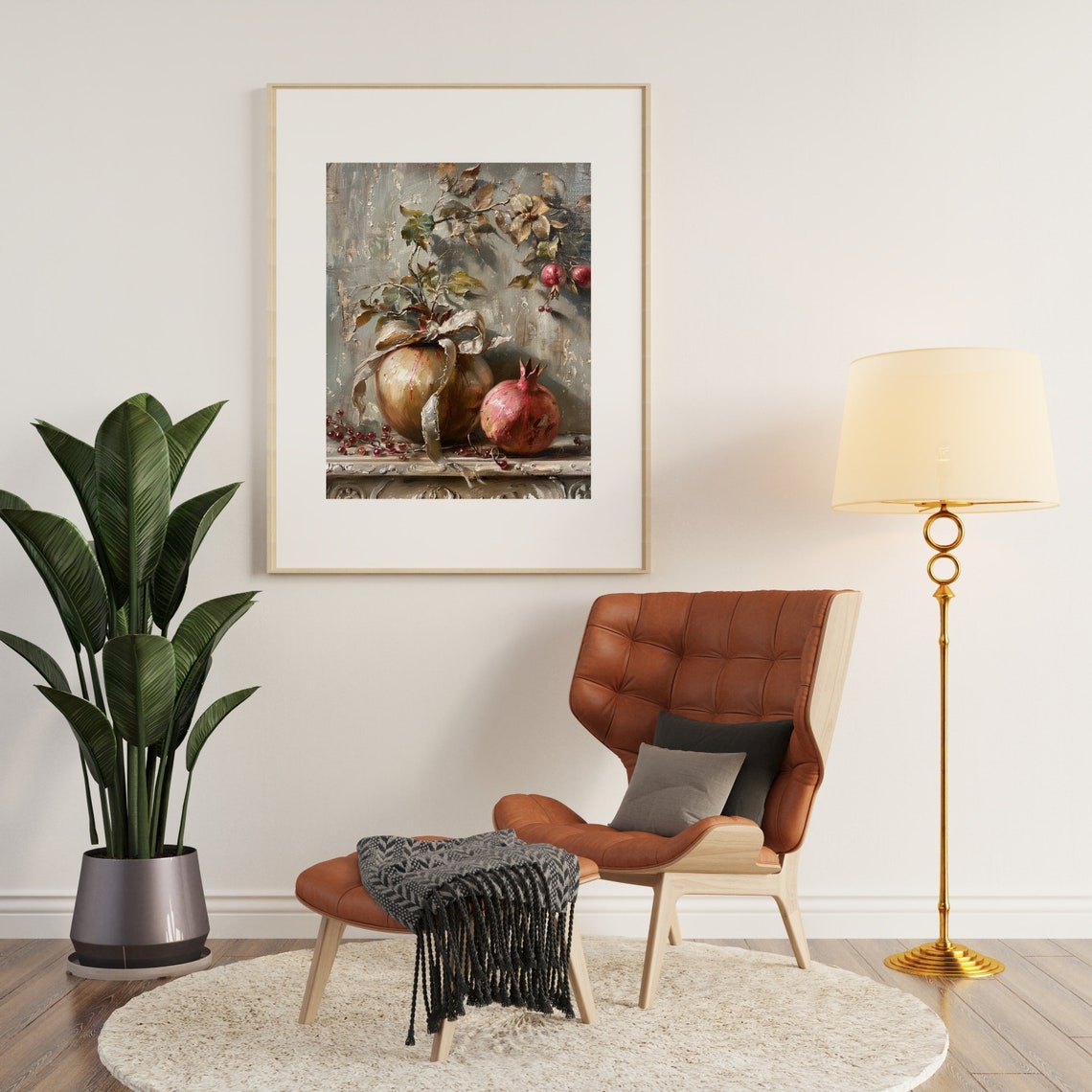 Pomegranate And Cherry Still Life Vintage Fruit Painting Poster - Image 3